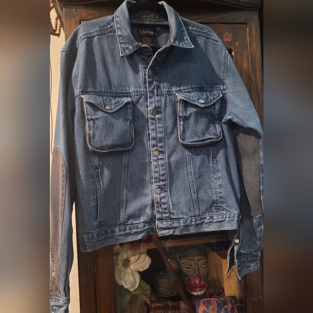 RARE 1980'S CALVIN KLEIN BLACK DENIM PANELED 4 POCKET DENIM TRUCKER JACKET